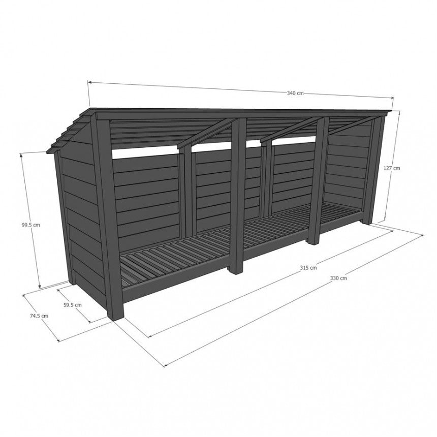 4ft x 11ft XXL Wooden Outdoor Log Store Slatted Base