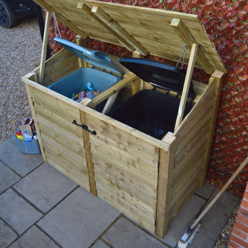 Double Wooden Garden Wheelie Bin Store