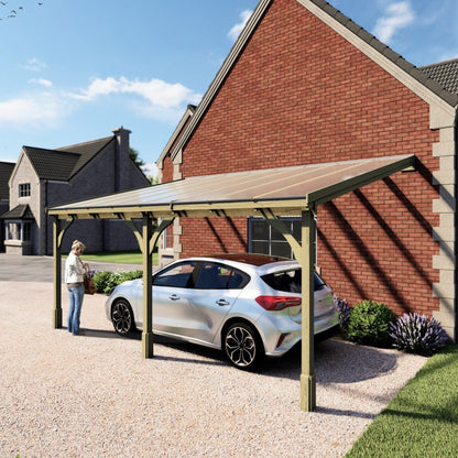 3m Polycarbonate Roof Lean-To Wooden Carport DIY Kit