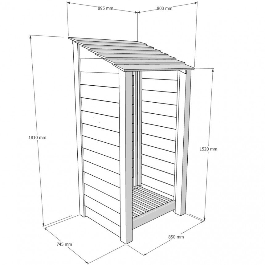 6ft x 3ft Narrow Wooden Garden Tool Store Solid Base