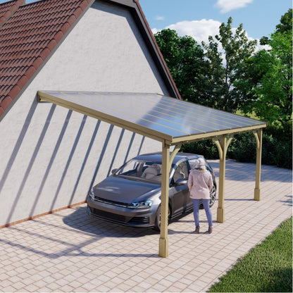 4.5m Polycarbonate Roof Lean-To Wooden Carport DIY Kit