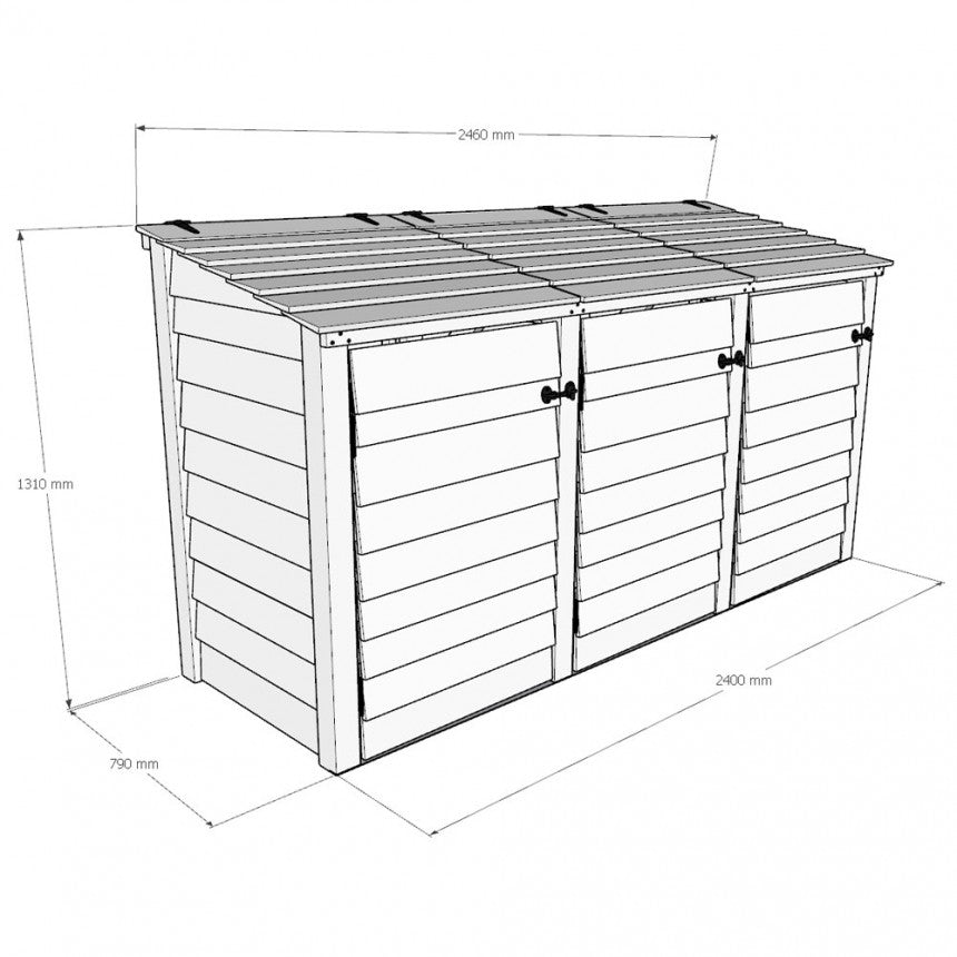 Triple Wooden Garden Wheelie Bin Store