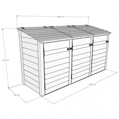 Triple Wooden Garden Wheelie Bin Store