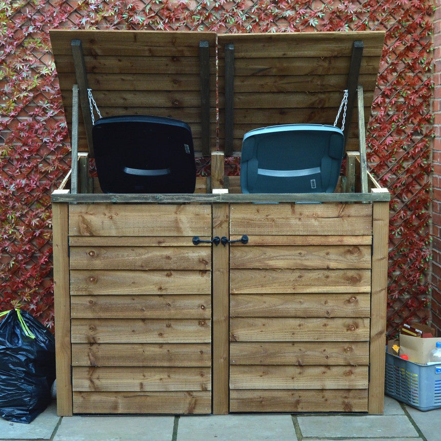 Double Wooden Garden Wheelie Bin Store