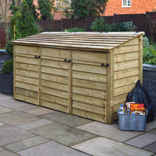 Triple Wooden Garden Wheelie Bin Store