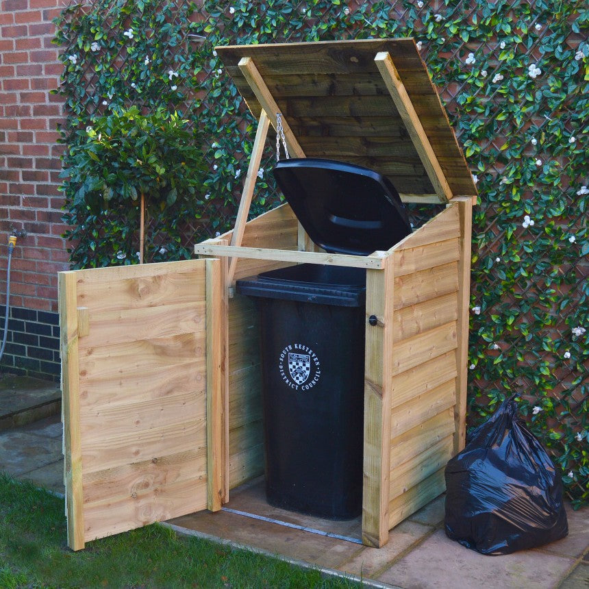 Single Wooden Garden Wheelie Bin Store