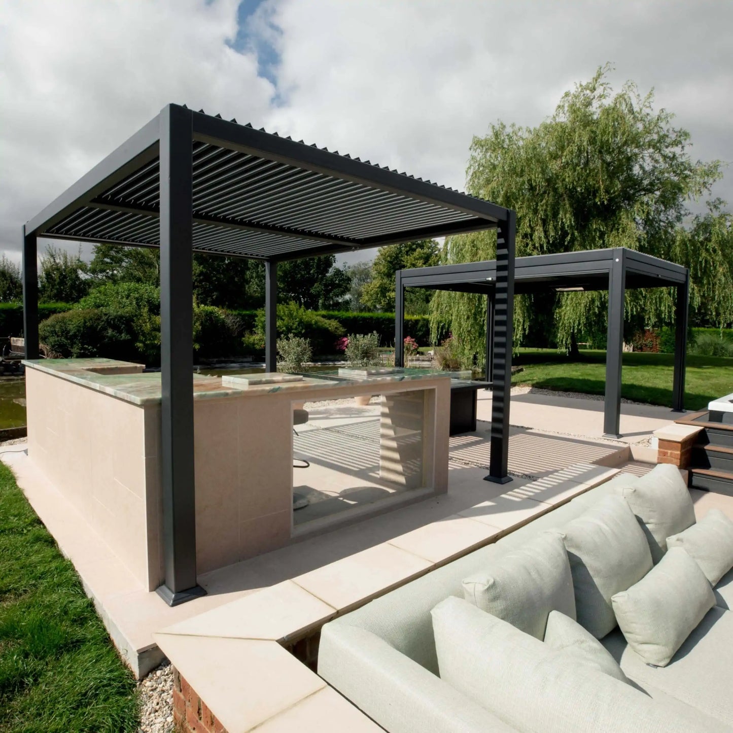 3m x 3.6m Manual Deluxe Louvered Grey Aluminium Pergola