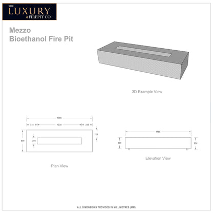 Mezzo Bioethanol Rectangular Concrete Outdoor Fire Pit Table