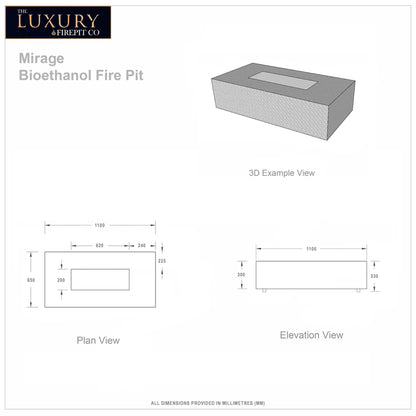 Mirage Bioethanol Rectangular Concrete Outdoor Fire Pit Table