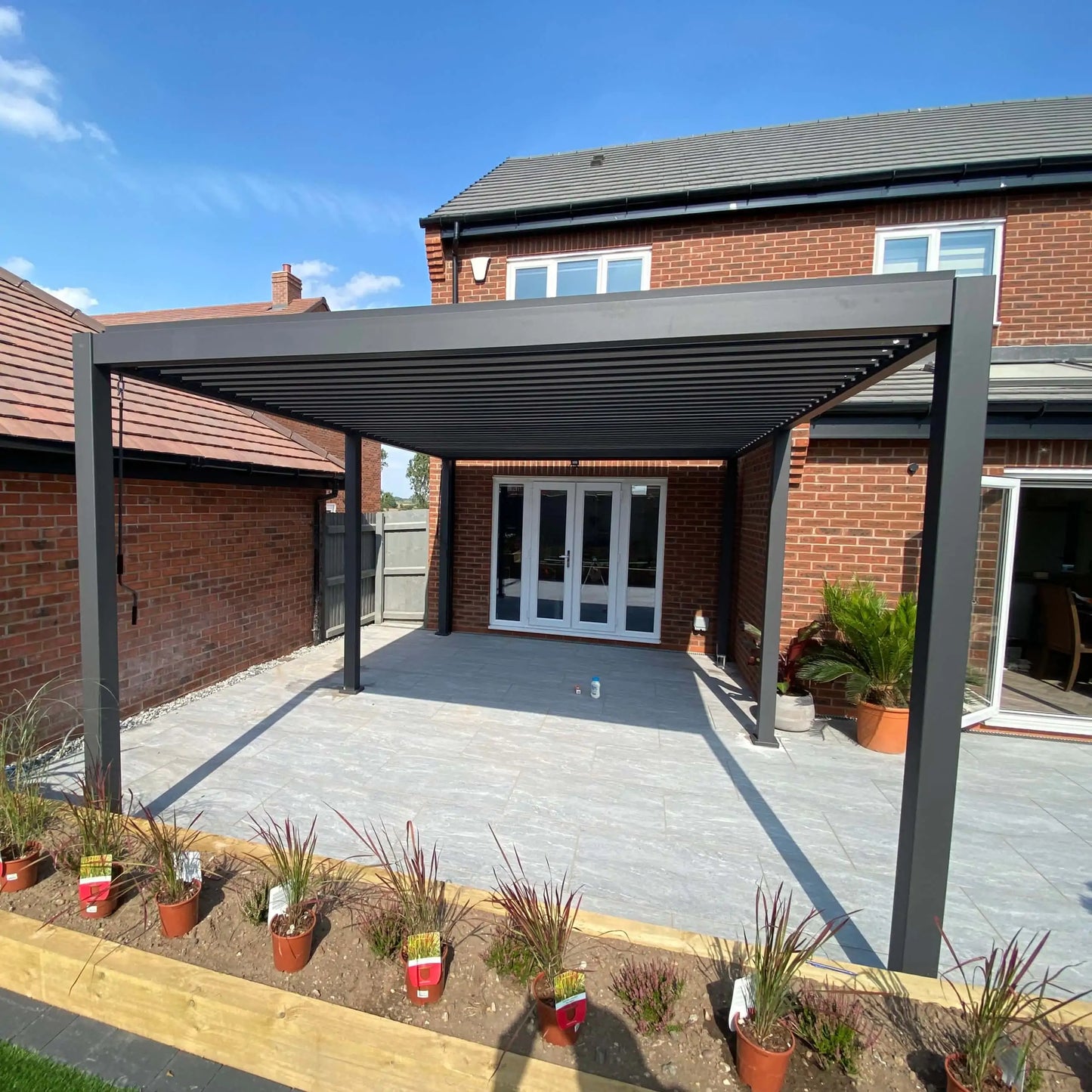 3.6m x 5.3m Manual Louvered Grey Aluminium Pergola