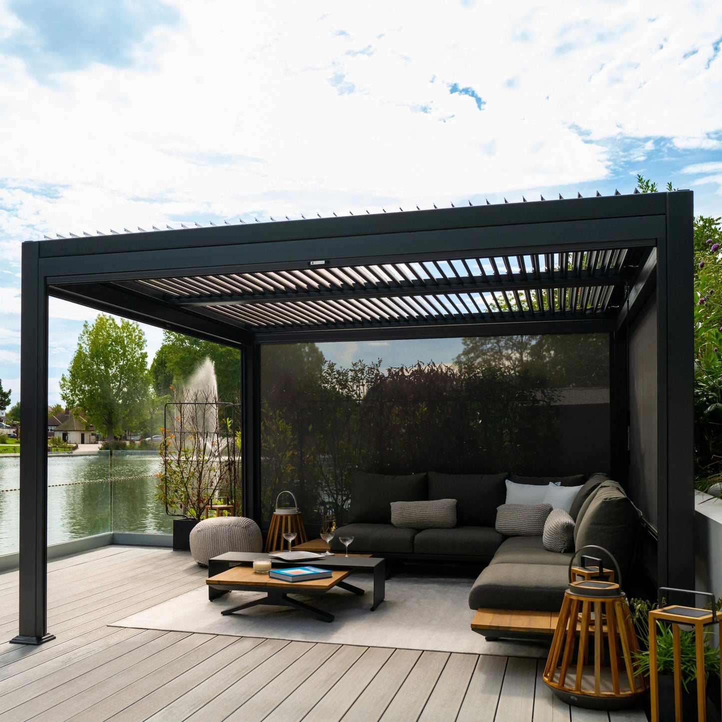 3m x 3m Manual Deluxe Louvered Grey Aluminium Pergola