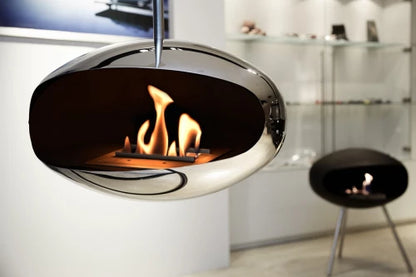 Cocoon Aeris Bioethanol Fireplace Polished Steel with Steel Pole