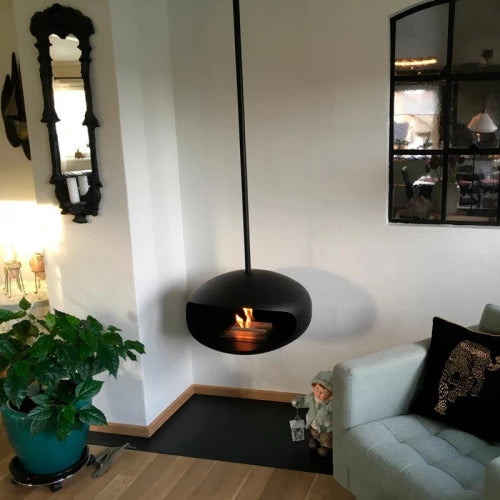 Cocoon Aeris Bioethanol Fireplace Matte Black With Black Rod