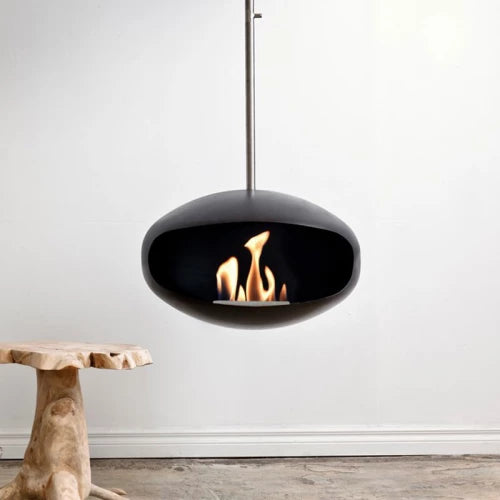 Cocoon Aeris Bioethanol Fireplace Black With Steel Mounting Pole