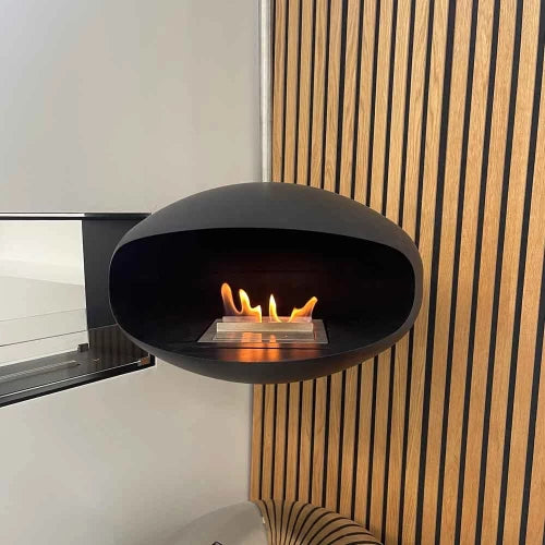 Cocoon Aeris Bioethanol Fireplace Black With Steel Mounting Pole