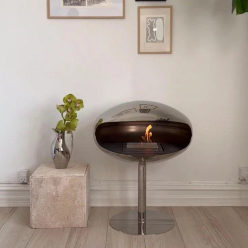 Cocoon Aeris Bioethanol Pedestal Polished Steel With Base