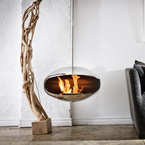 Cocoon Aeris Bioethanol Fireplace Polished Steel with Steel Pole